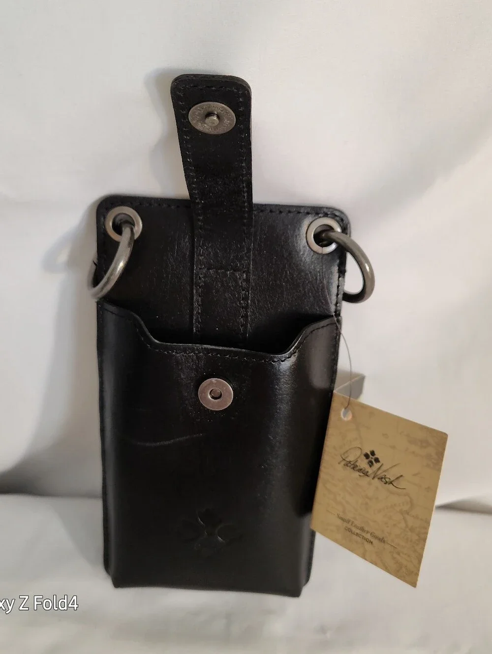 Patricia Nash Heritage Black Leather Phone Holster with Key Ring